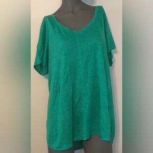 NWT Tahari Green 100% Linen Lagenlook V-Neck Short Sleeve Plus Top 1X NWT